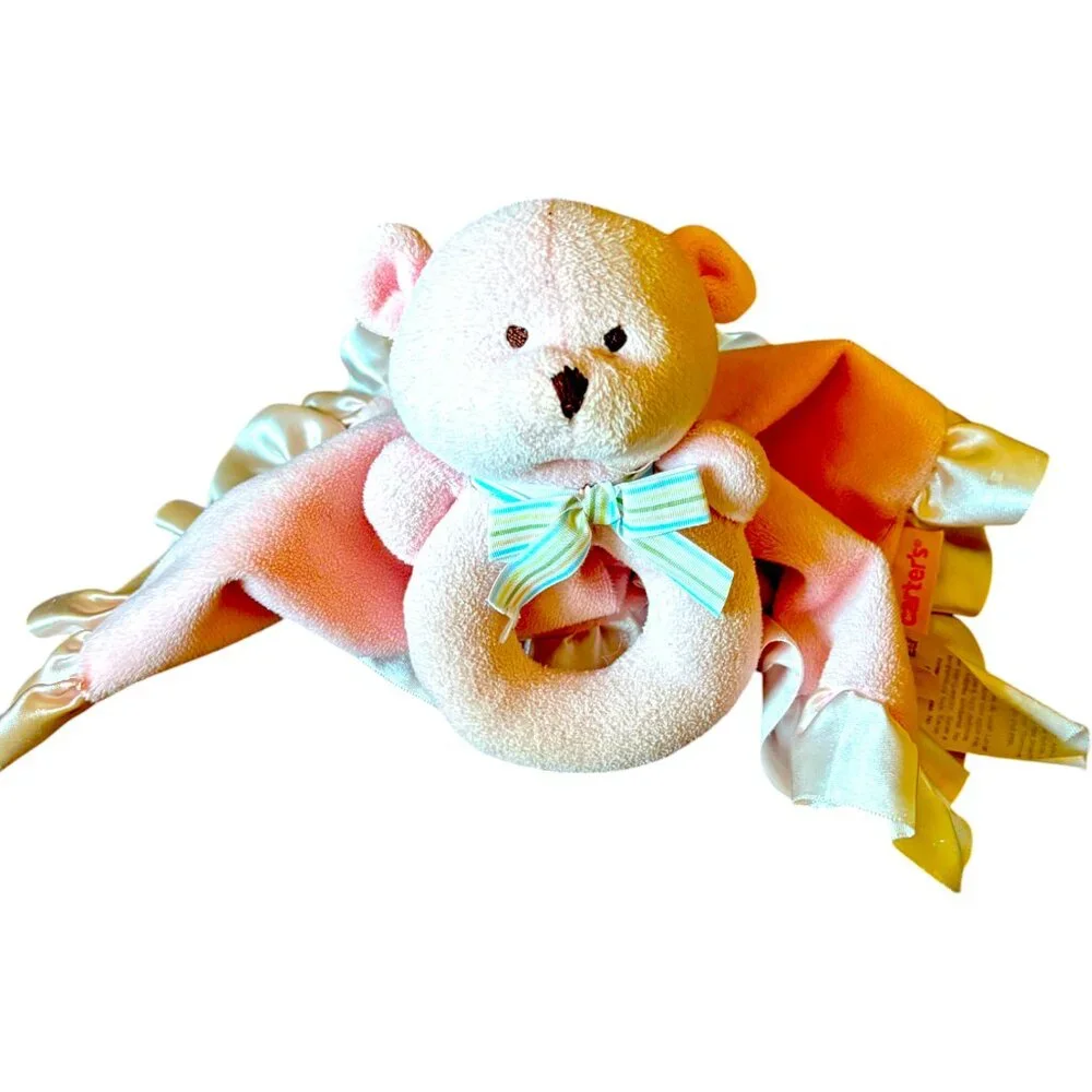 CARTER'S Pink Bear Lovey Ring Rattle Plush Satin Ruffles 2010 Girls‎ Security